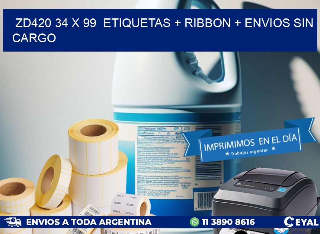 ZD420 34 x 99  etiquetas + ribbon + envios sin cargo