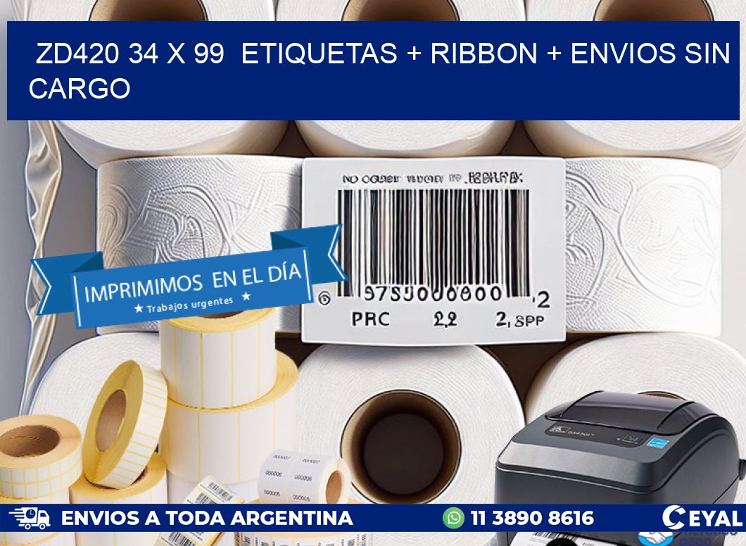 ZD420 34 x 99  etiquetas + ribbon + envios sin cargo