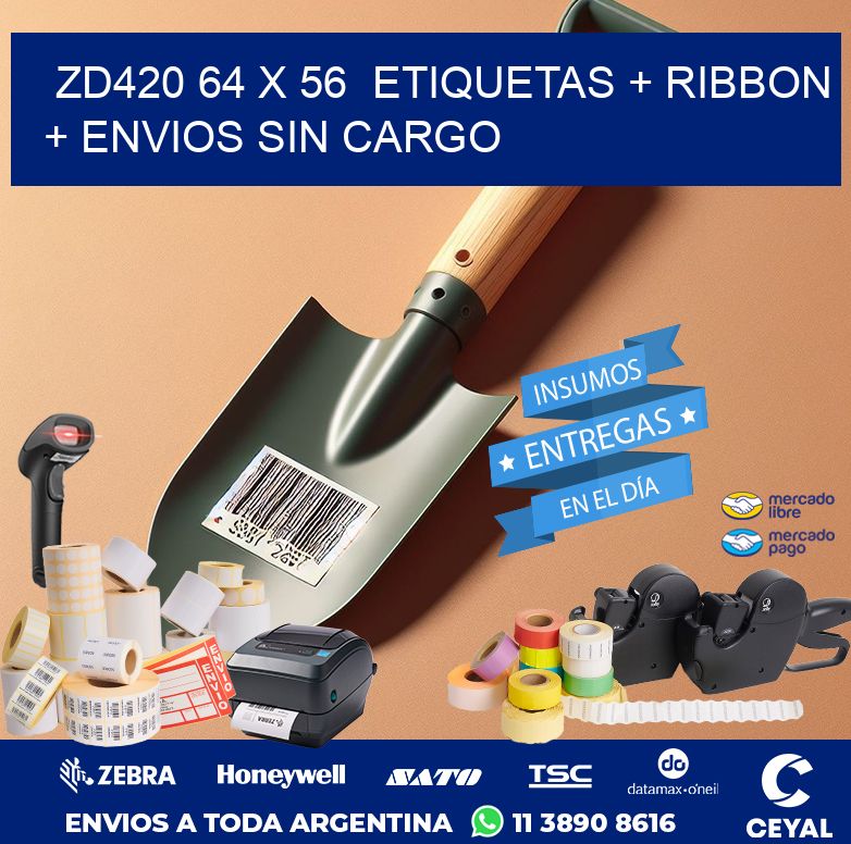 ZD420 64 x 56  etiquetas + ribbon + envios sin cargo