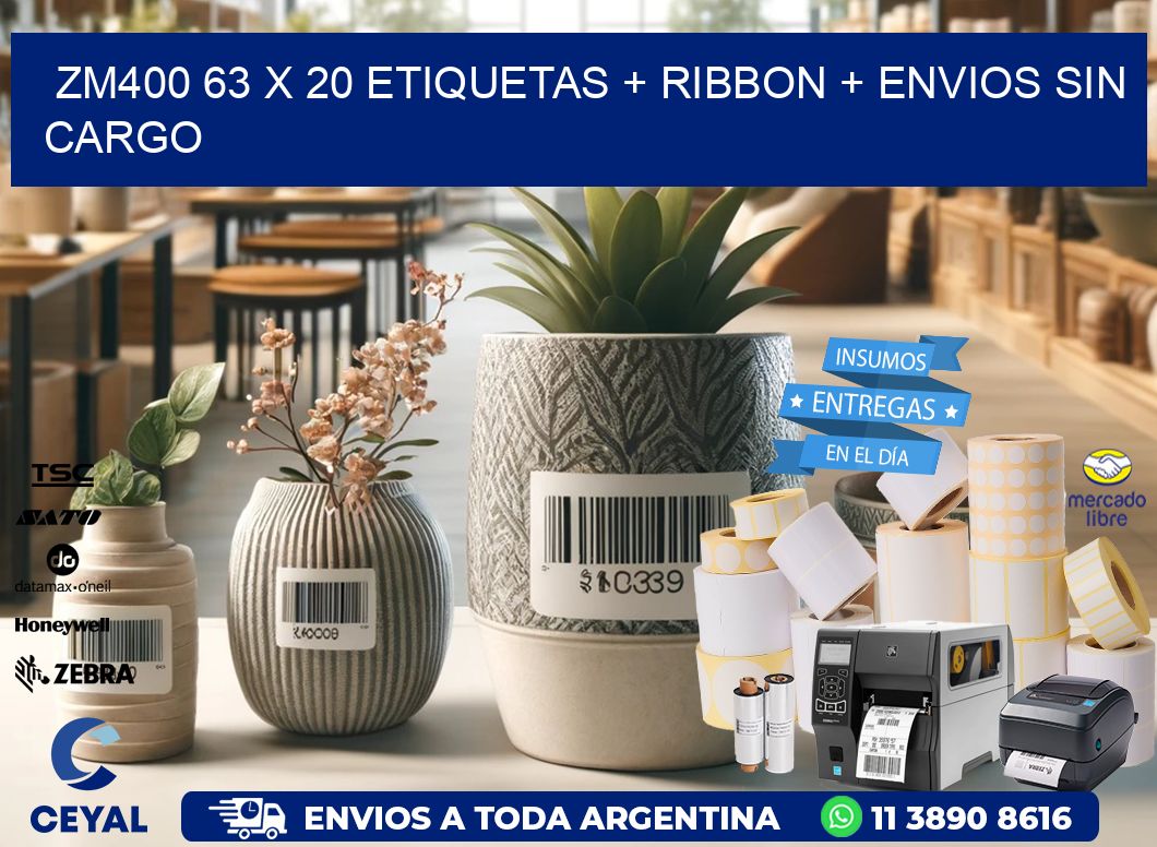 ZM400 63 x 20 etiquetas + ribbon + envios sin cargo