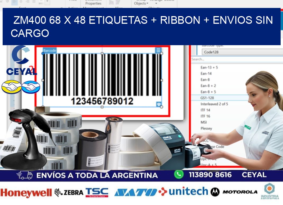 ZM400 68 x 48 etiquetas + ribbon + envios sin cargo