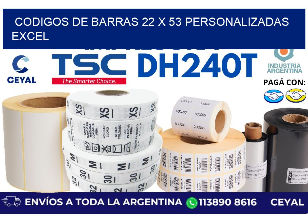 codigos de barras 22 x 53 personalizadas excel