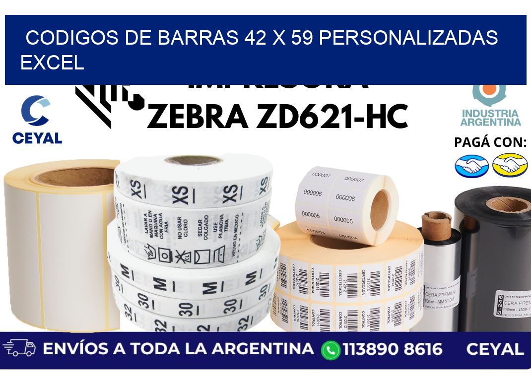 codigos de barras 42 x 59 personalizadas excel