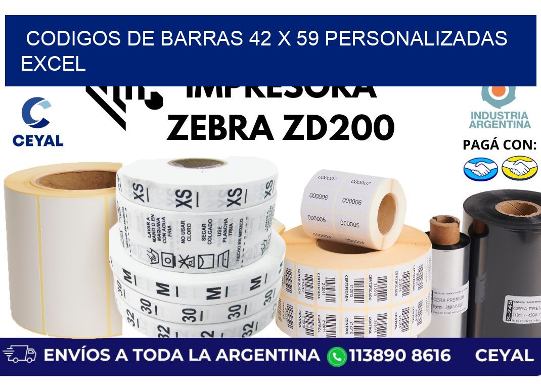 codigos de barras 42 x 59 personalizadas excel