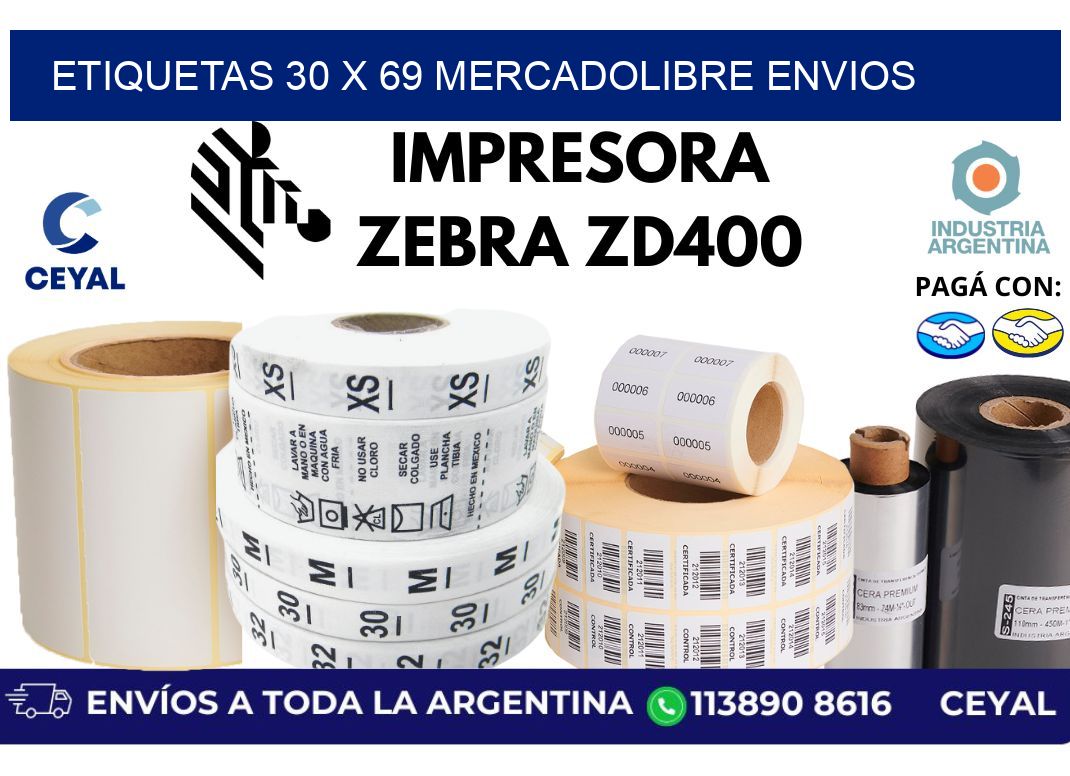 etiquetas 30 x 69 mercadolibre envios