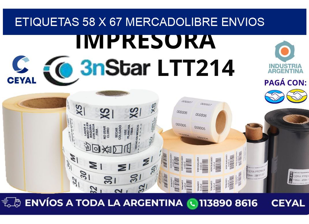 etiquetas 58 x 67 mercadolibre envios