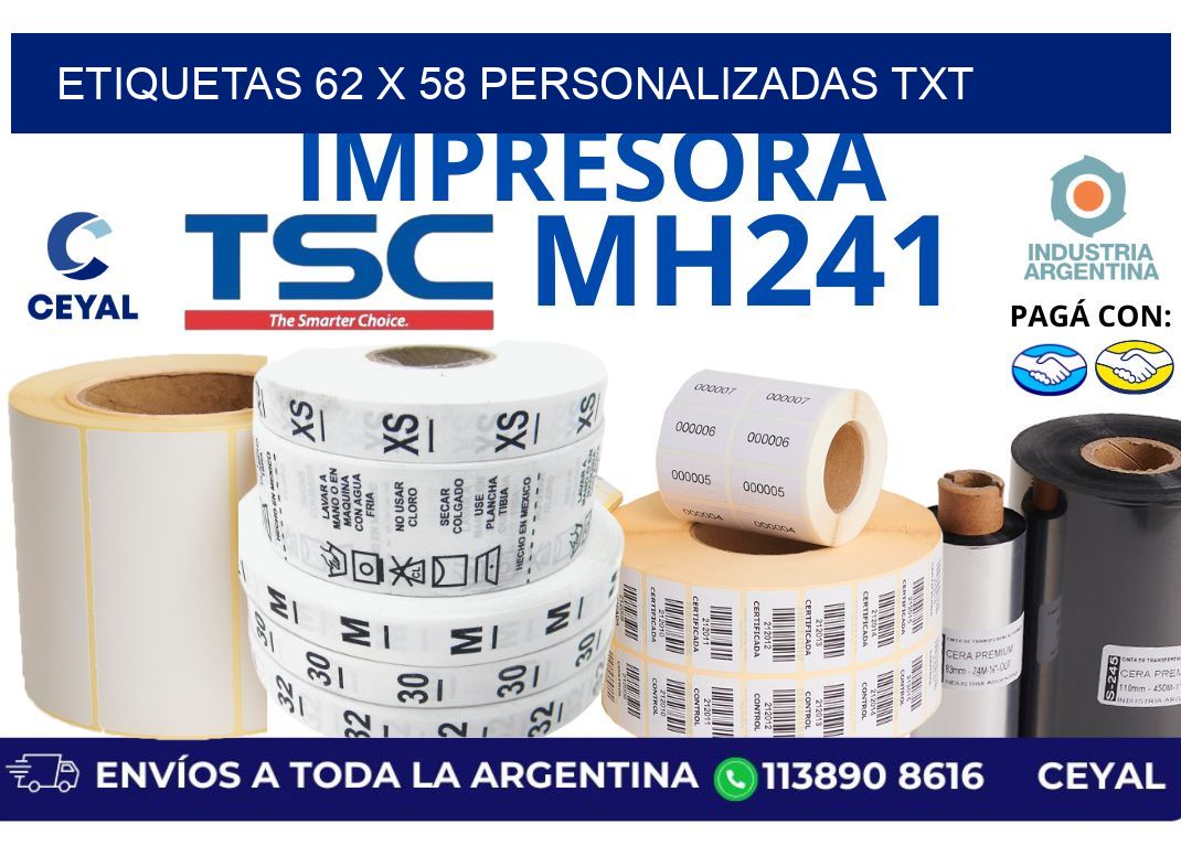 etiquetas 62 x 58 personalizadas txt