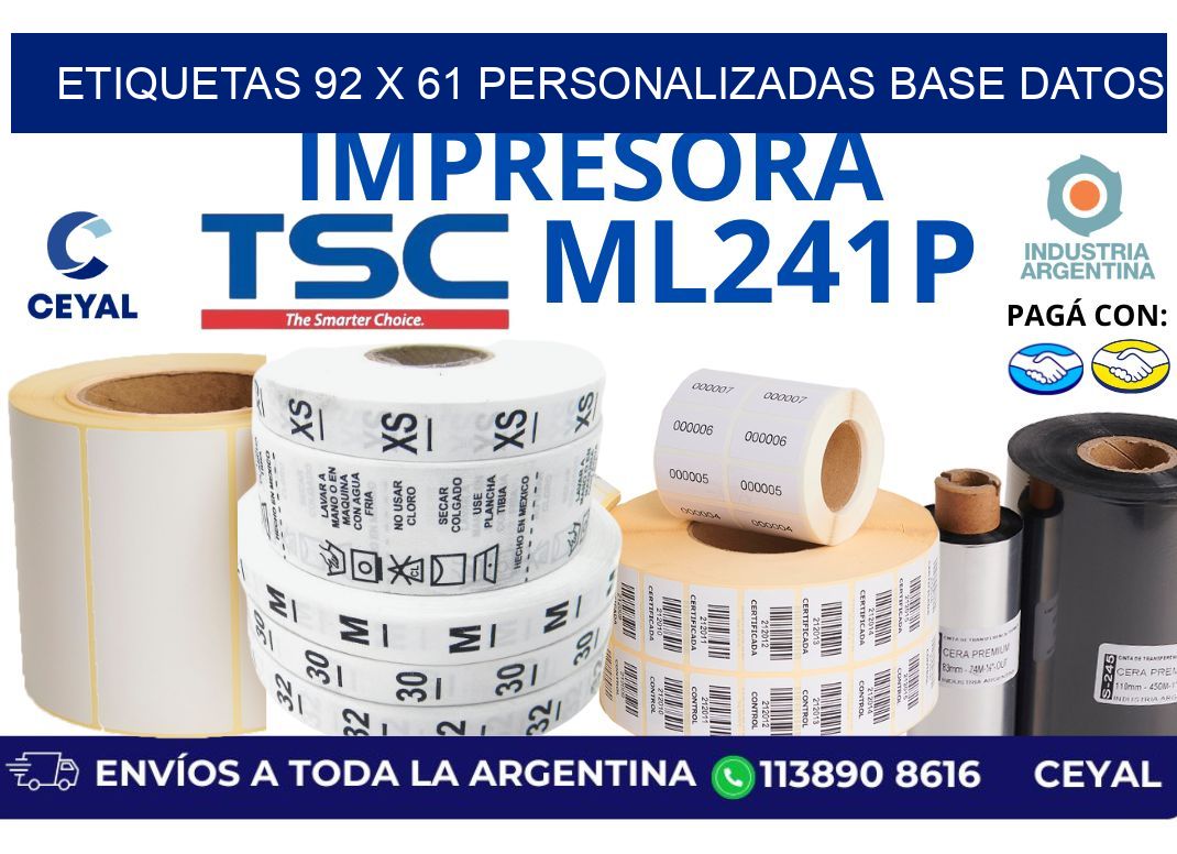 etiquetas 92 x 61 personalizadas base datos