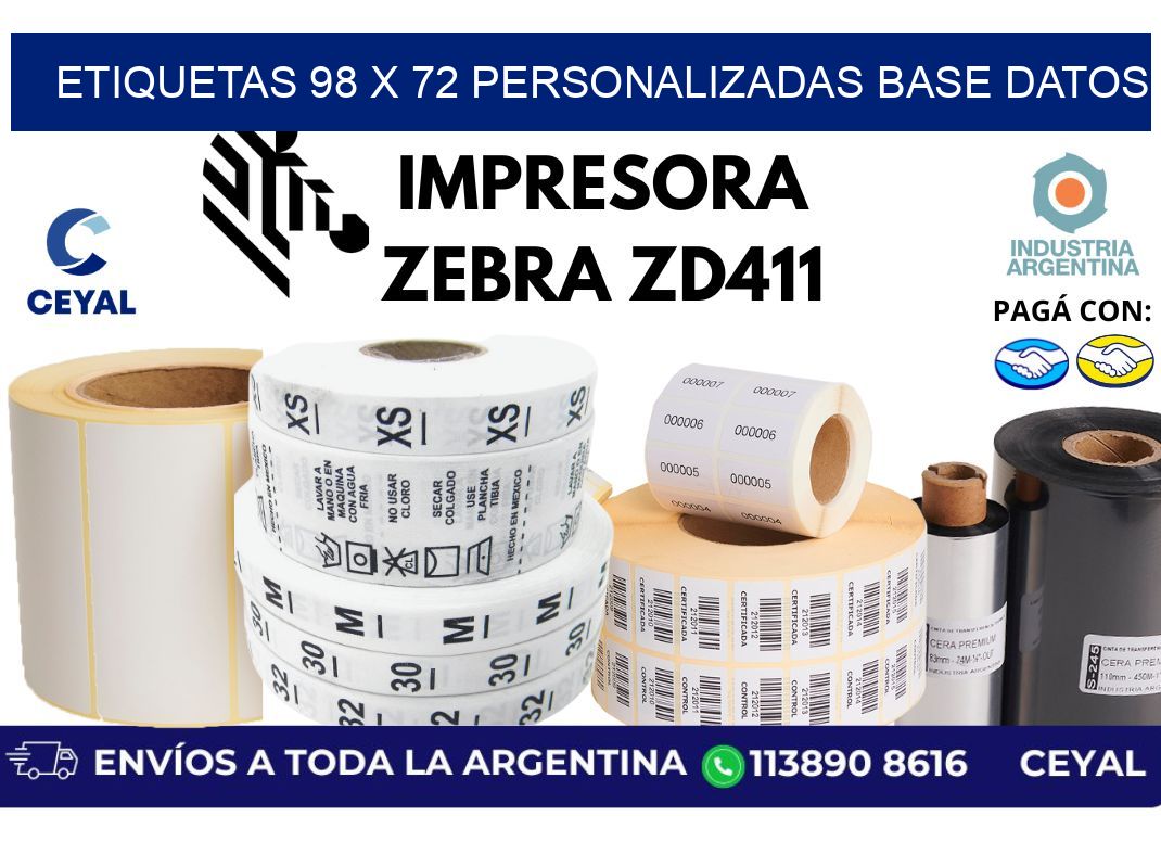 etiquetas 98 x 72 personalizadas base datos