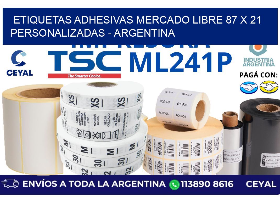etiquetas adhesivas mercado libre 87 x 21 personalizadas - Argentina