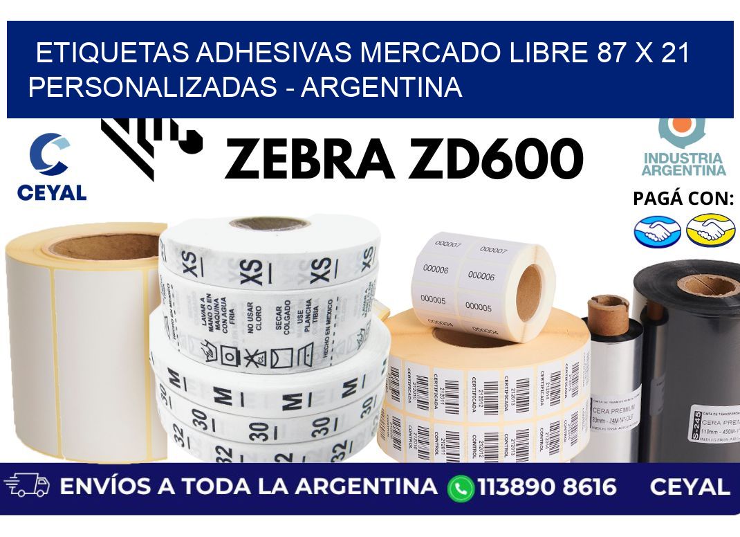 etiquetas adhesivas mercado libre 87 x 21 personalizadas – Argentina