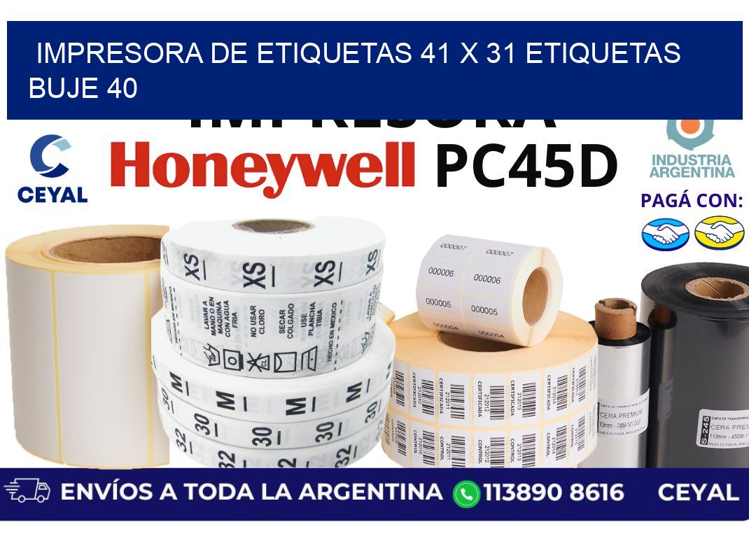 impresora de etiquetas 41 x 31 etiquetas buje 40