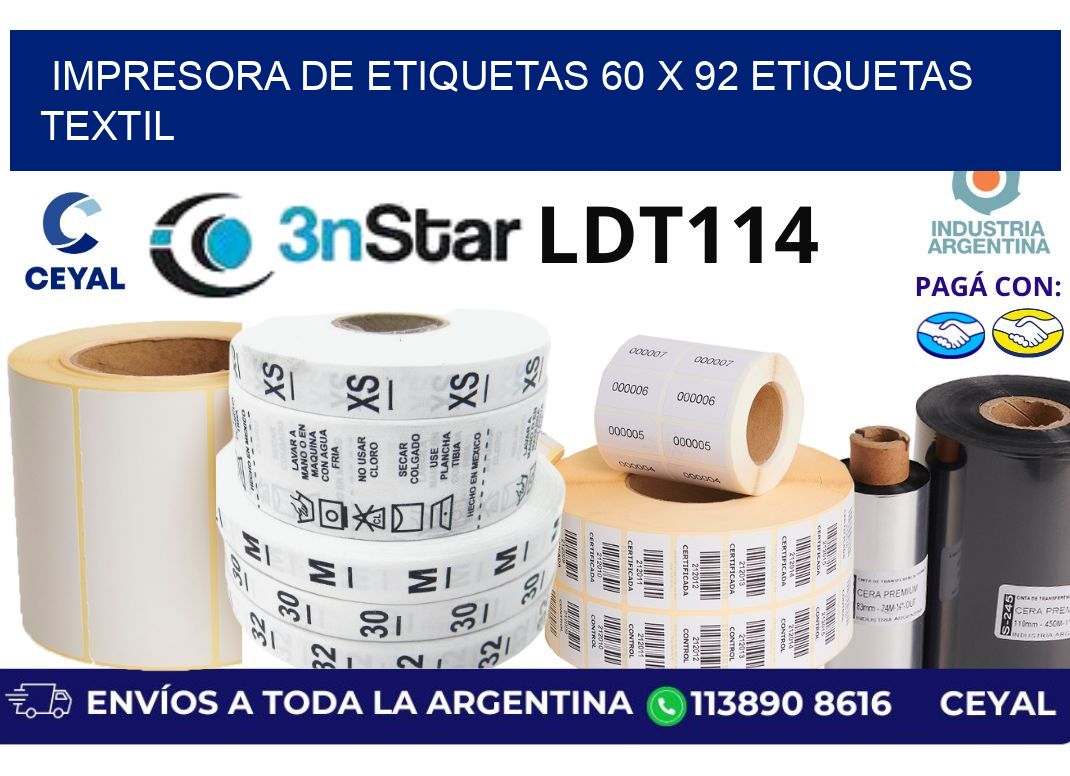 impresora de etiquetas 60 x 92 etiquetas textil