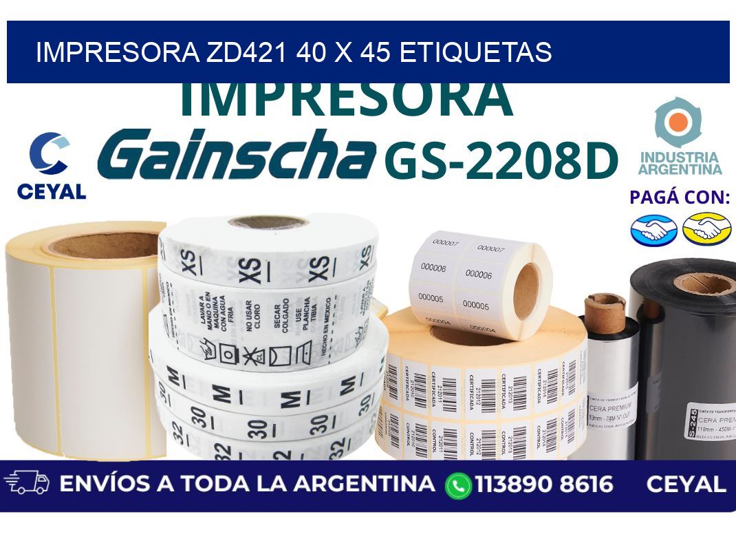 impresora zd421 40 x 45 etiquetas