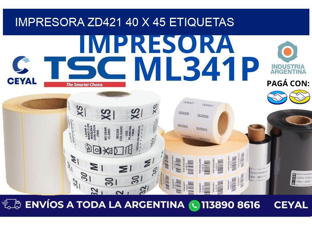 impresora zd421 40 x 45 etiquetas