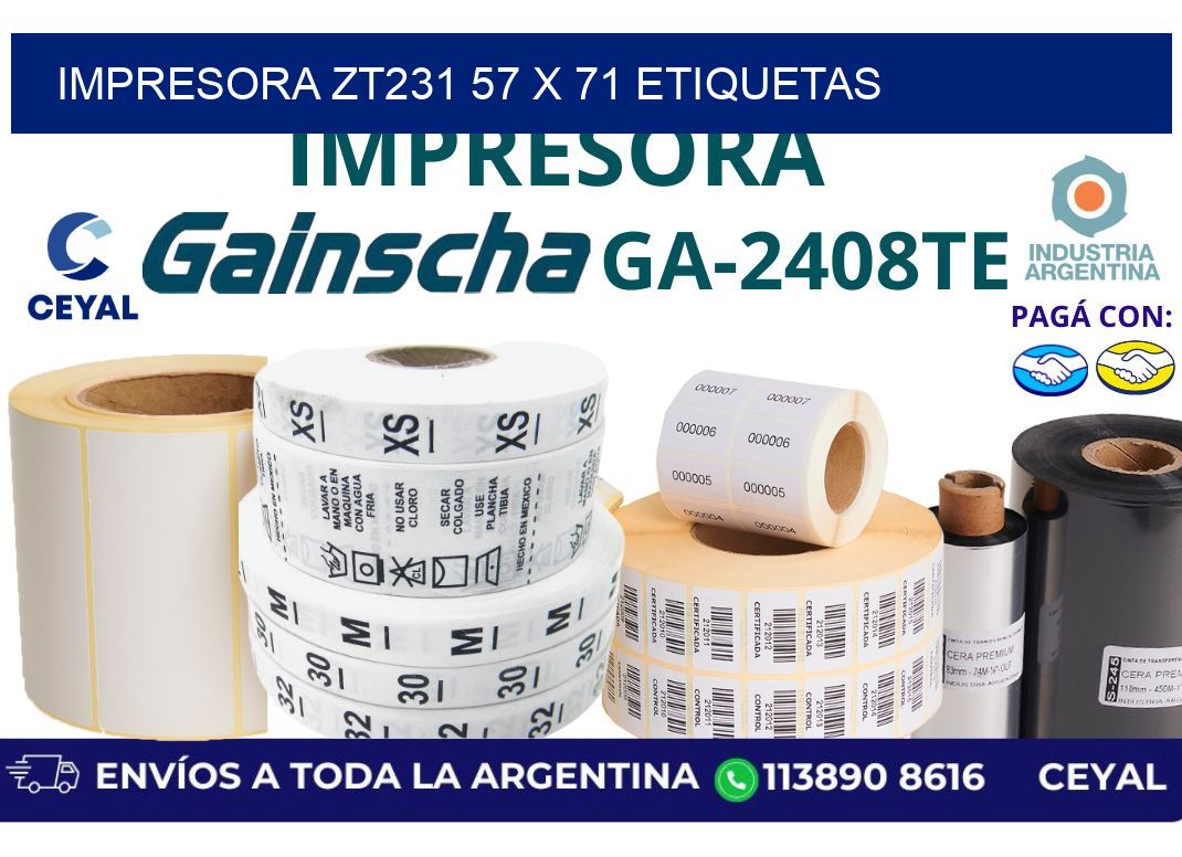 impresora zt231 57 x 71 etiquetas