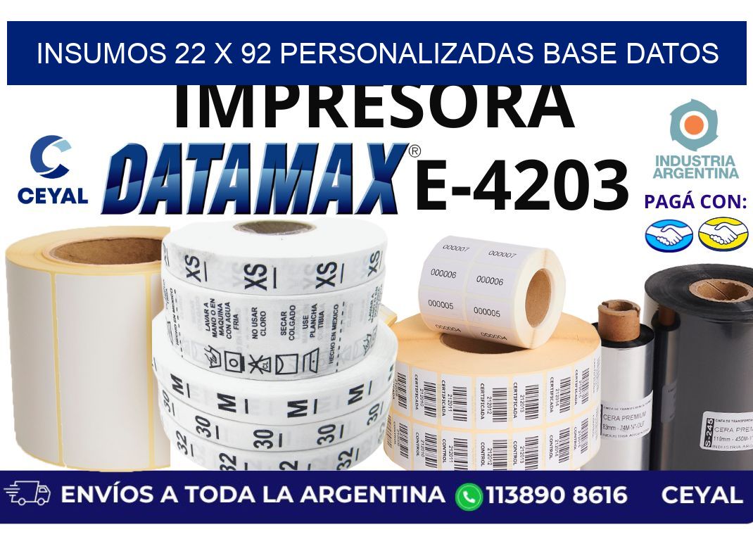insumos 22 x 92 personalizadas base datos