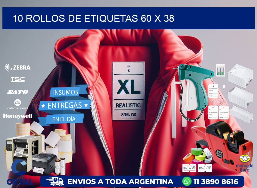 10 ROLLOS DE ETIQUETAS 60 x 38