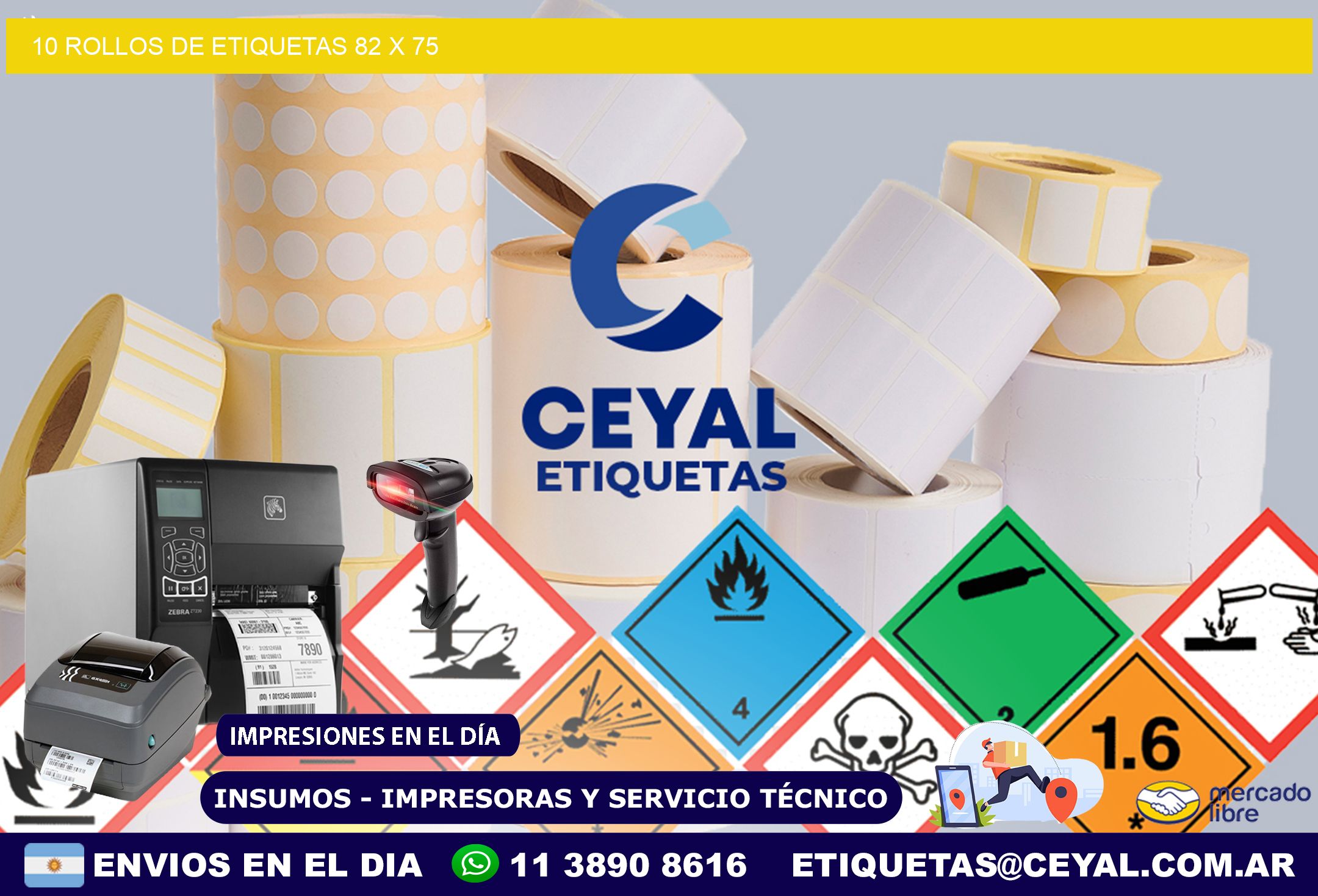 10 ROLLOS DE ETIQUETAS 82 x 75