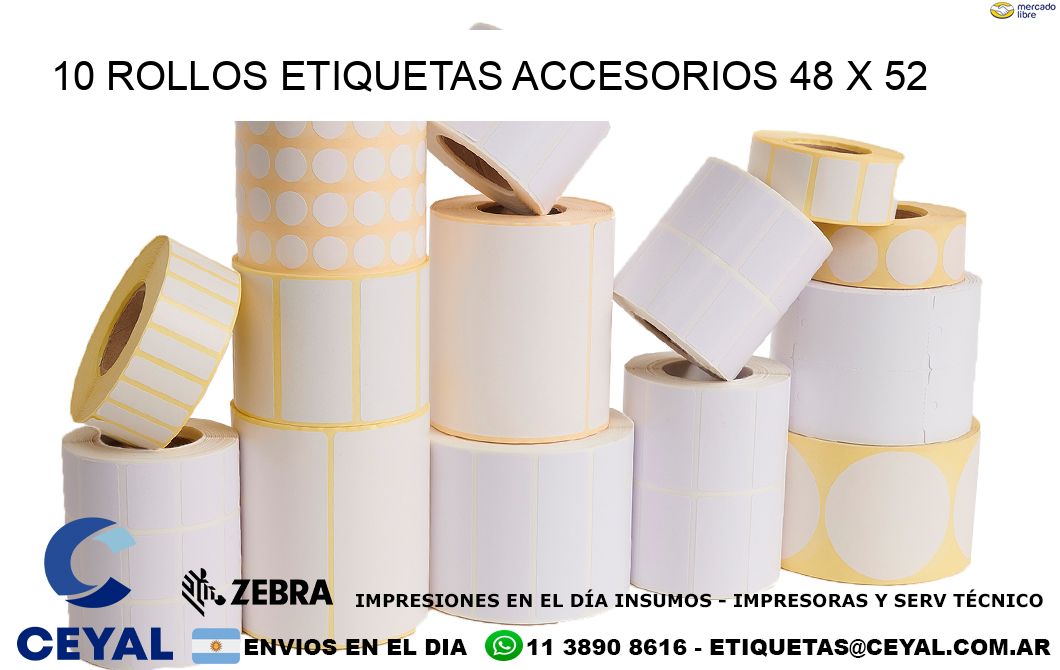 10 ROLLOS ETIQUETAS ACCESORIOS 48 x 52