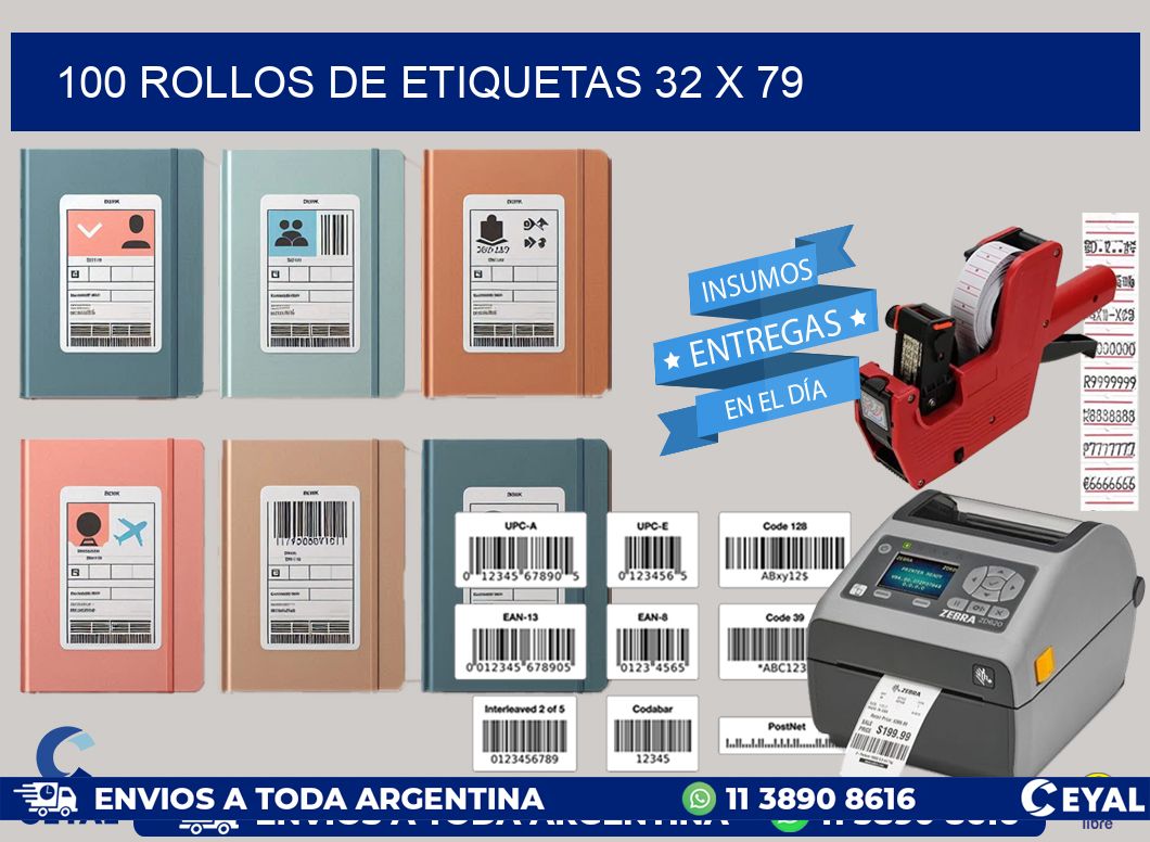 100 ROLLOS DE ETIQUETAS 32 x 79