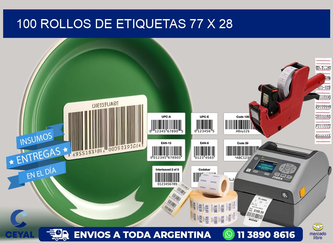 100 ROLLOS DE ETIQUETAS 77 x 28