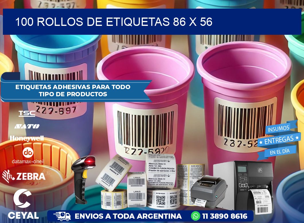 100 ROLLOS DE ETIQUETAS 86 x 56