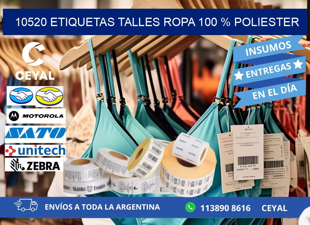 10520 ETIQUETAS TALLES ROPA 100 % POLIESTER