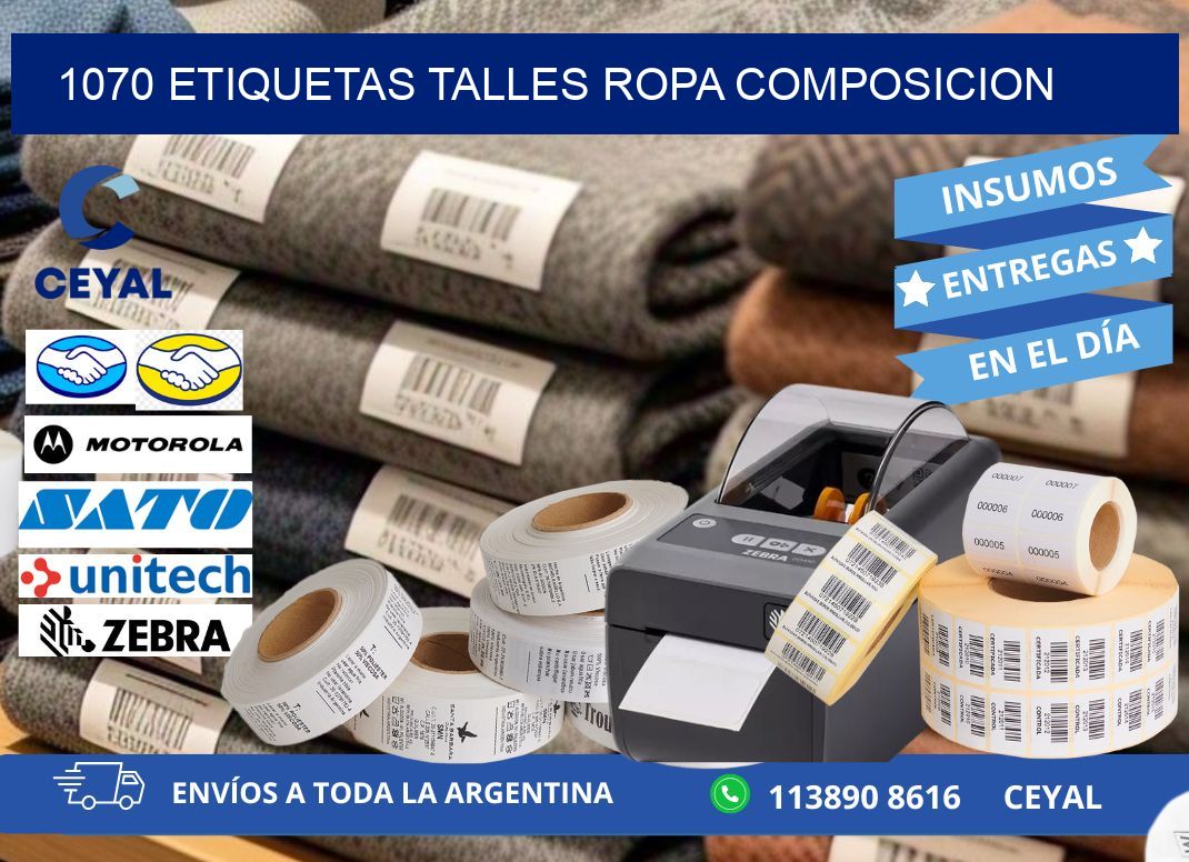 1070 ETIQUETAS TALLES ROPA COMPOSICION