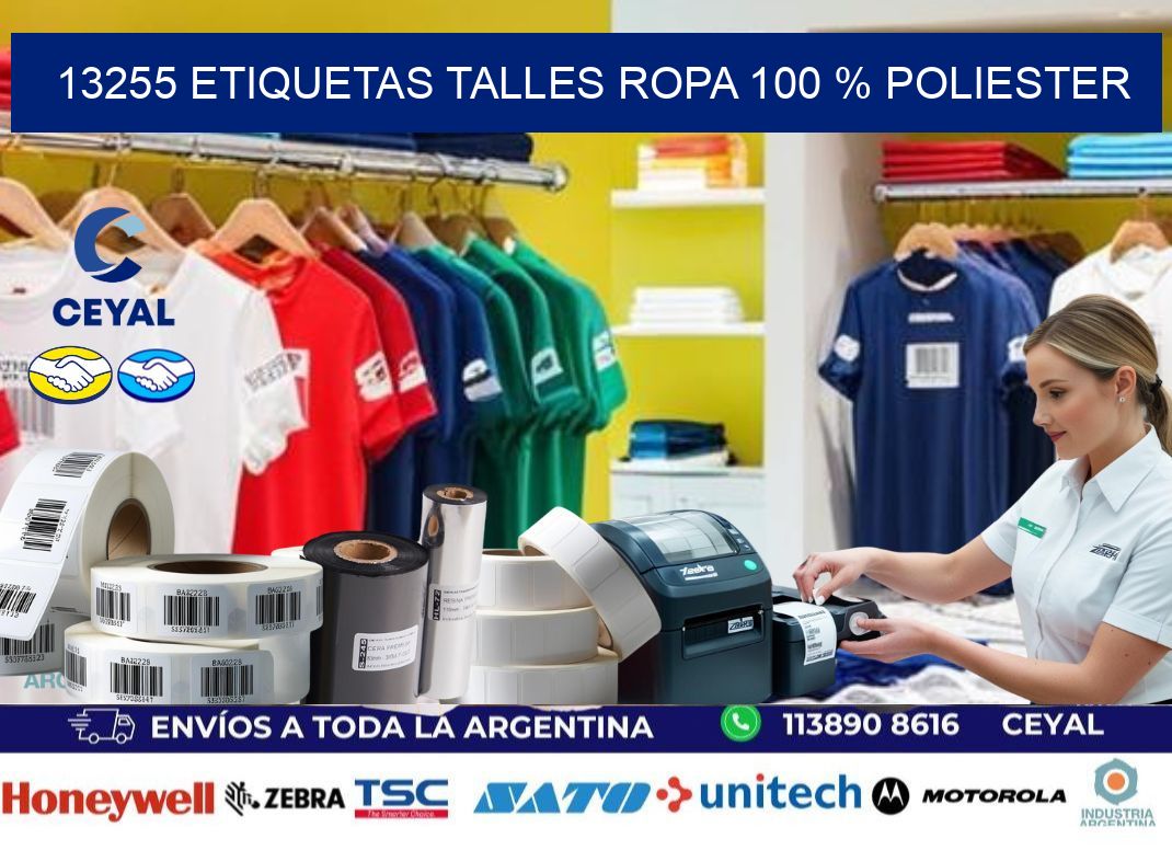 13255 ETIQUETAS TALLES ROPA 100 % POLIESTER