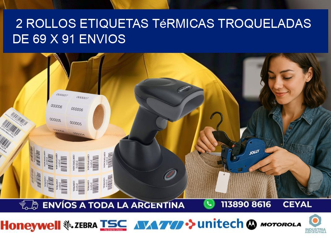 2 Rollos Etiquetas Térmicas Troqueladas De 69 x 91 ENVIOS