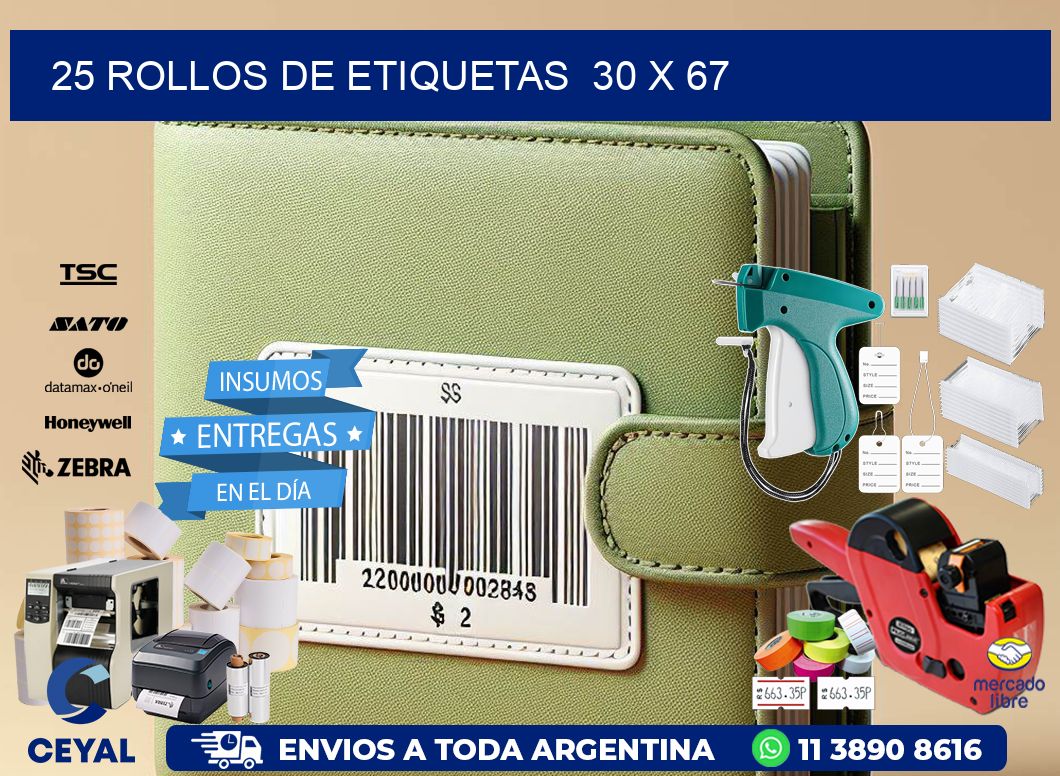 25 ROLLOS DE ETIQUETAS  30 x 67