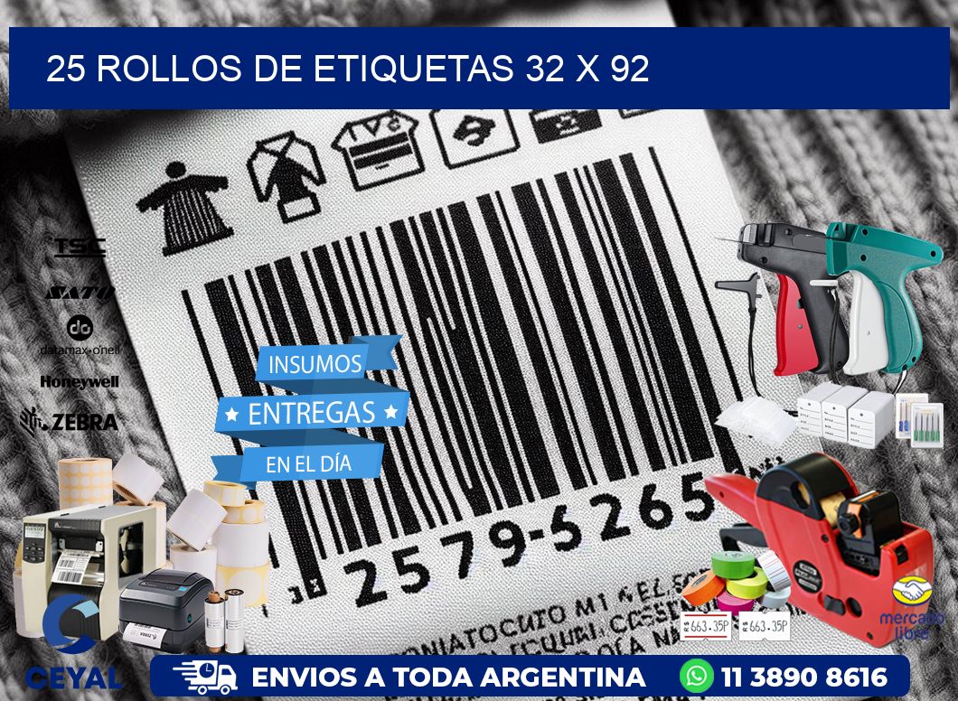 25 ROLLOS DE ETIQUETAS 32 x 92