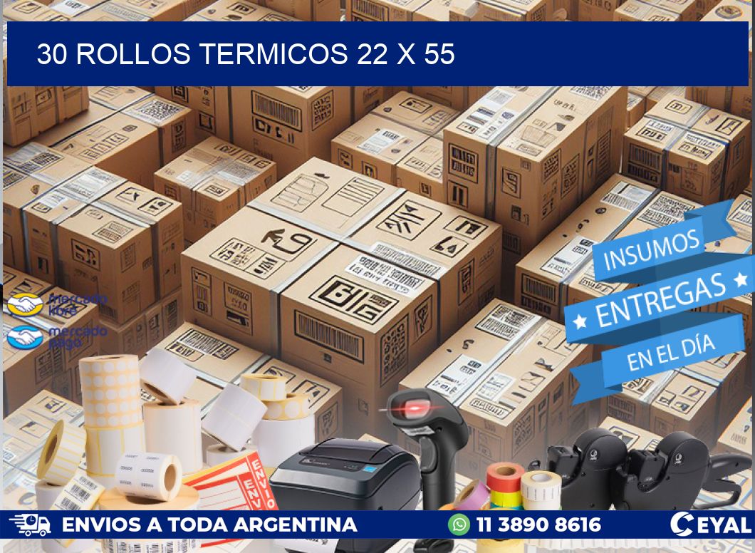 30 ROLLOS TERMICOS 22 x 55