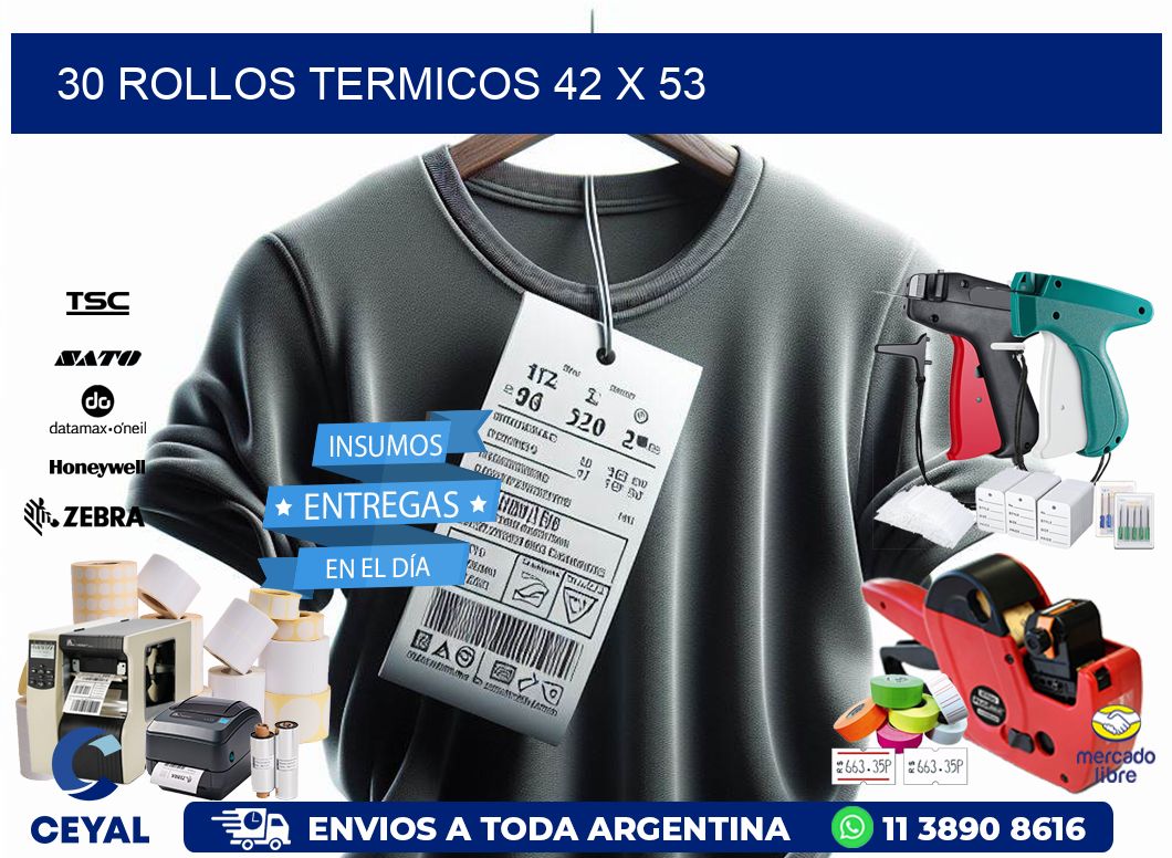 30 ROLLOS TERMICOS 42 x 53