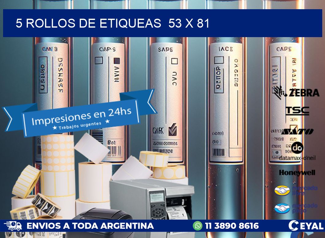 5 ROLLOS DE ETIQUEAS  53 x 81
