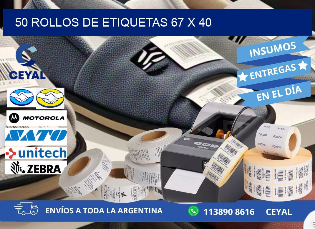 50 ROLLOS DE ETIQUETAS 67 x 40