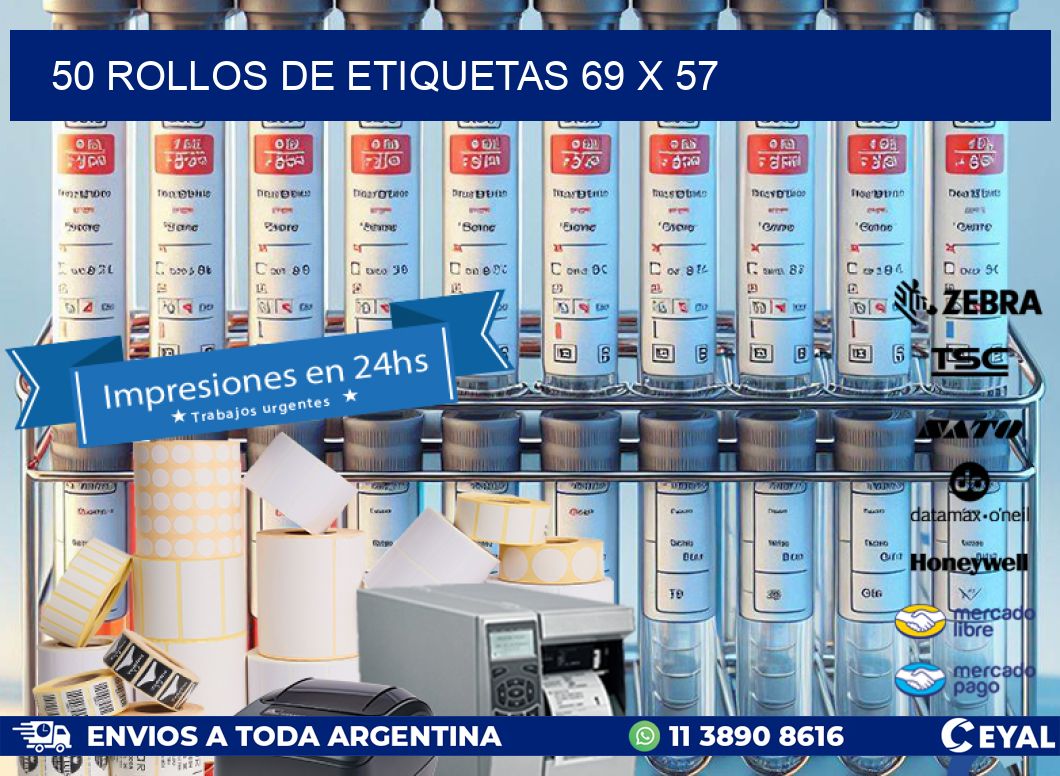 50 ROLLOS DE ETIQUETAS 69 x 57
