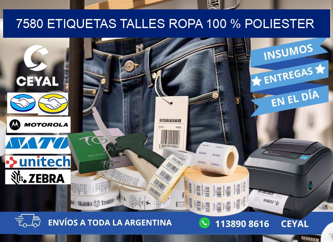 7580 ETIQUETAS TALLES ROPA 100 % POLIESTER