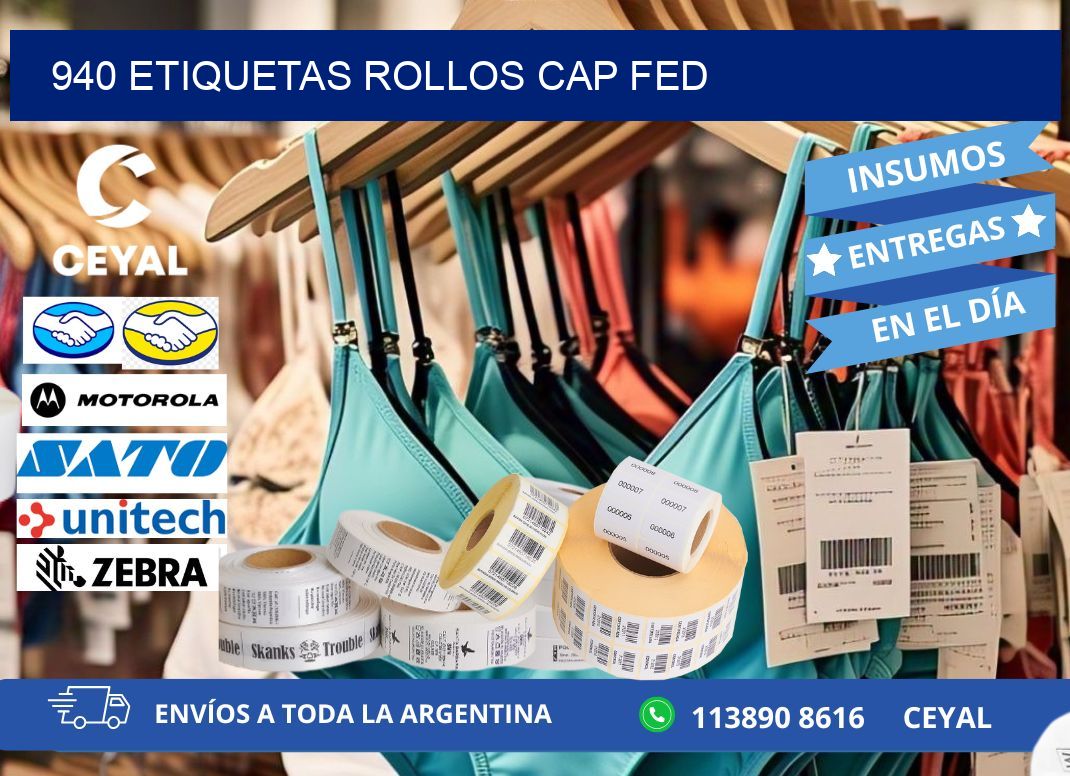 940 etiquetas rollos CAP FED