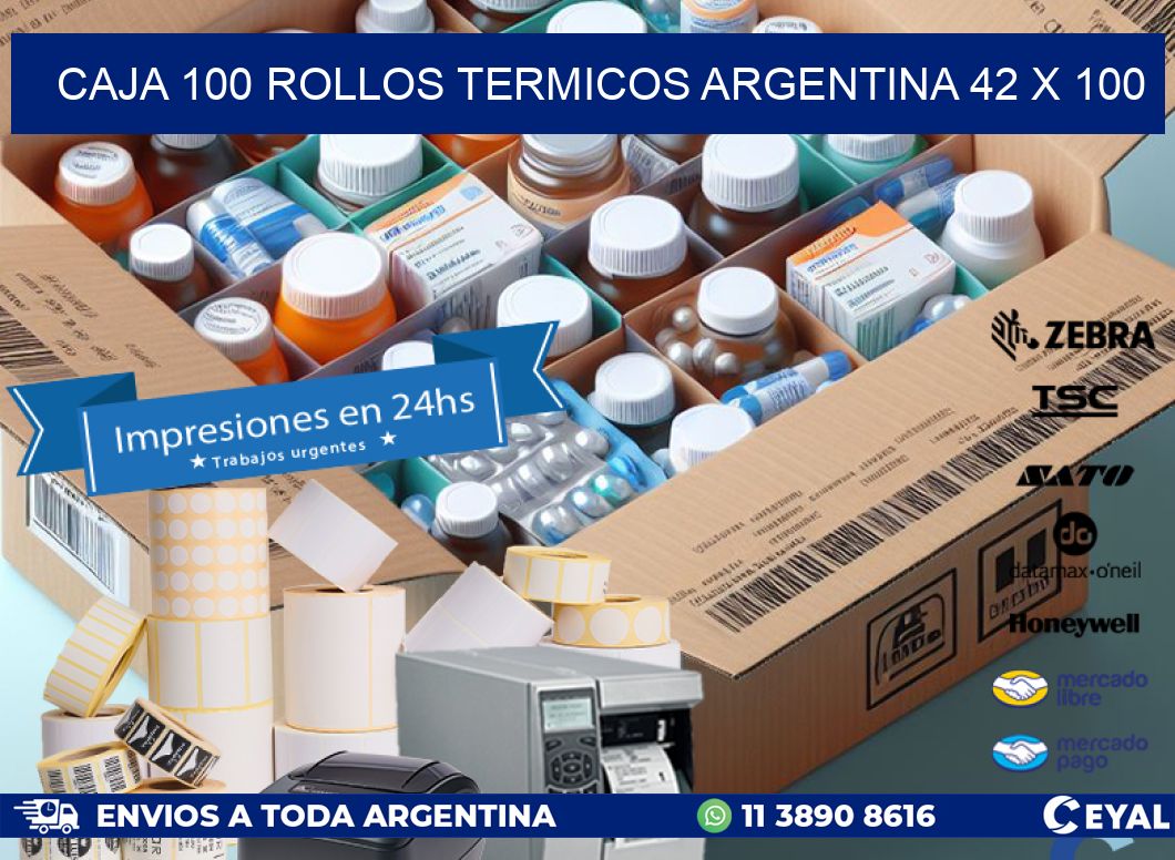 CAJA 100 ROLLOS TERMICOS ARGENTINA 42 x 100
