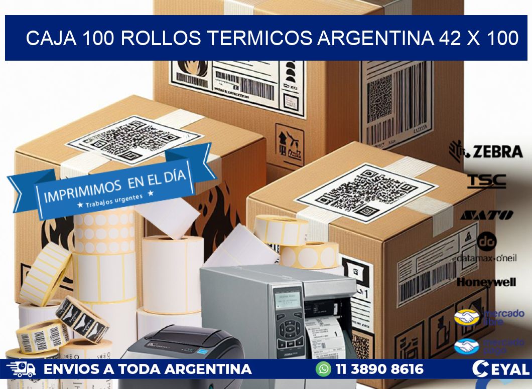 CAJA 100 ROLLOS TERMICOS ARGENTINA 42 x 100