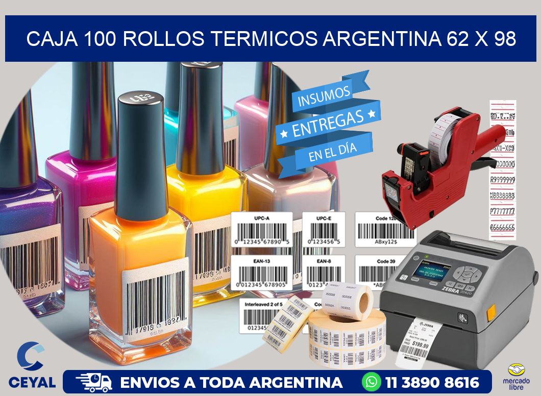 CAJA 100 ROLLOS TERMICOS ARGENTINA 62 x 98