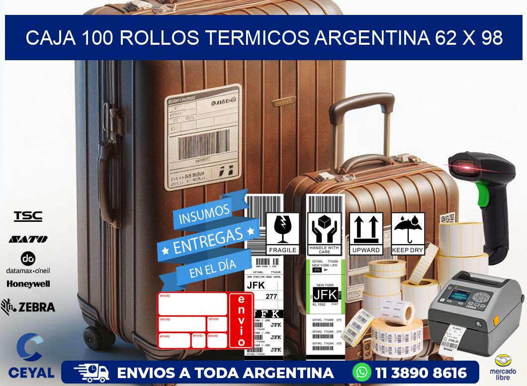 CAJA 100 ROLLOS TERMICOS ARGENTINA 62 x 98