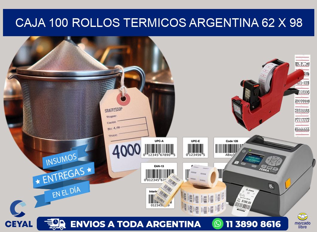 CAJA 100 ROLLOS TERMICOS ARGENTINA 62 x 98
