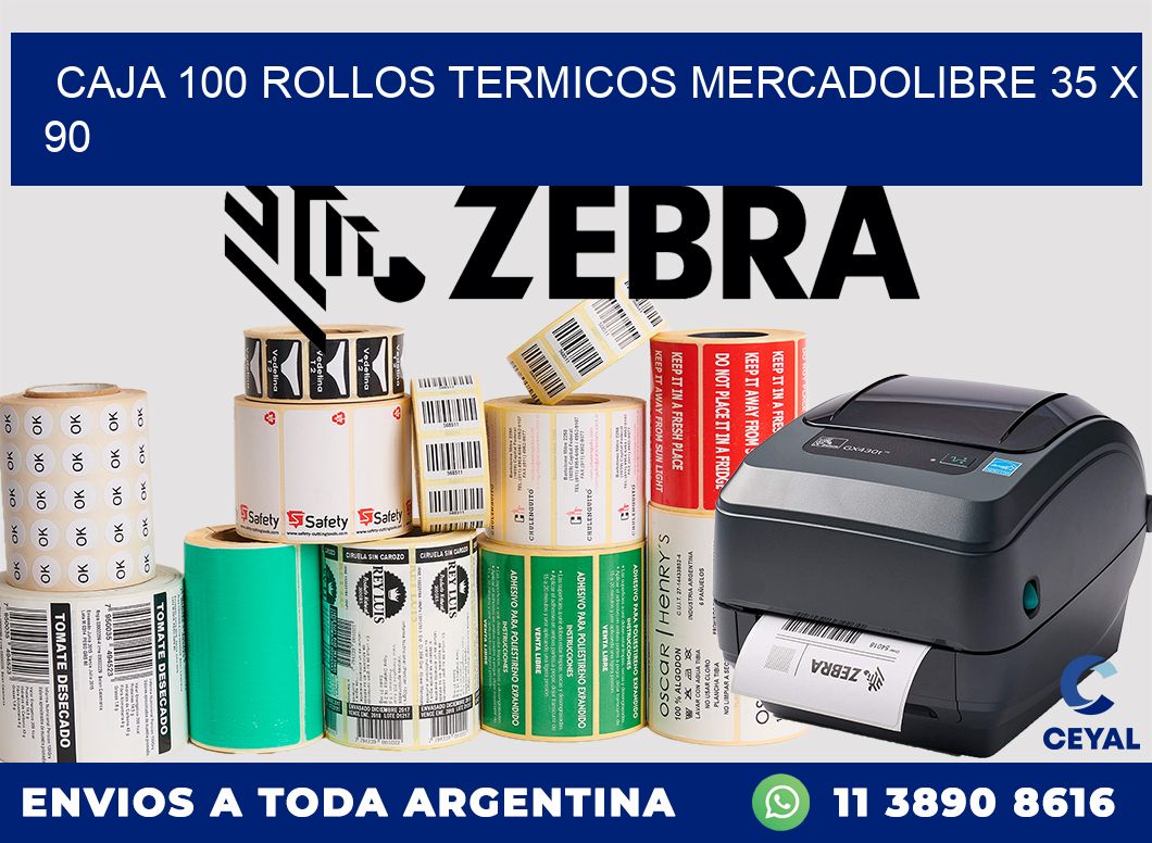 CAJA 100 ROLLOS TERMICOS MERCADOLIBRE 35 x 90