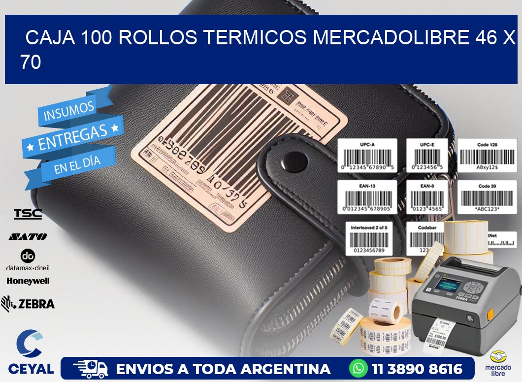 CAJA 100 ROLLOS TERMICOS MERCADOLIBRE 46 x 70