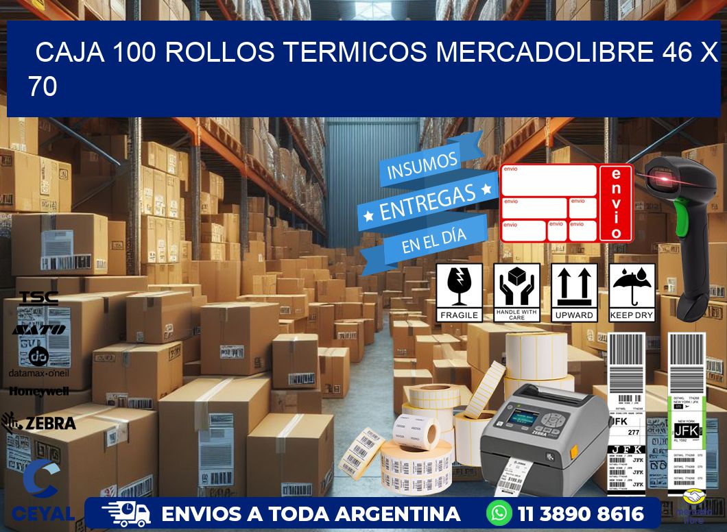 CAJA 100 ROLLOS TERMICOS MERCADOLIBRE 46 x 70