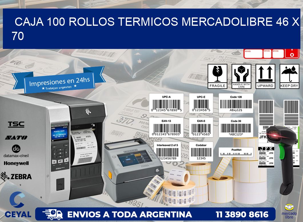 CAJA 100 ROLLOS TERMICOS MERCADOLIBRE 46 x 70