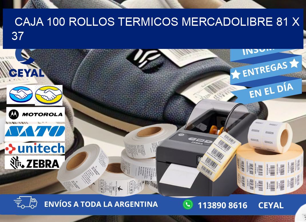 CAJA 100 ROLLOS TERMICOS MERCADOLIBRE 81 x 37